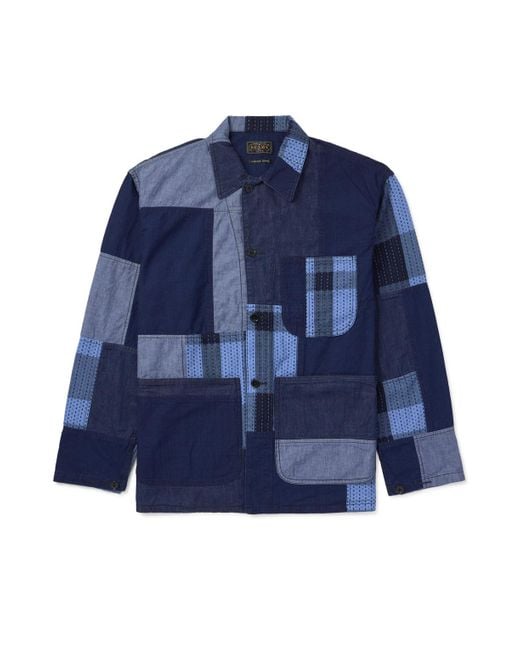 Beams Plus Blue Patchwork Denim Jacket for men