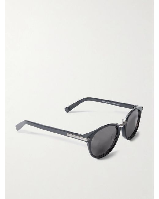 Zegna Gray Round-frame Acetate And Gunmetal-tone Sunglasses for men