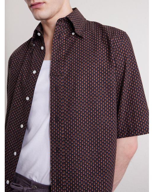 Lemaire Brown Button-Down Collar Printed Cotton Shirt for men