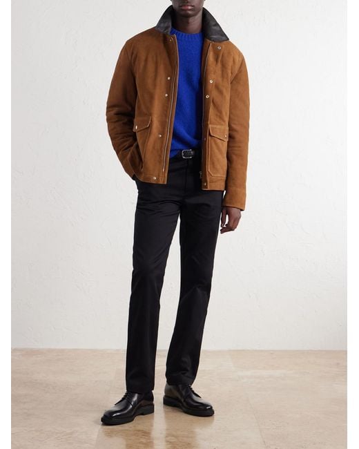 Mr P. Brown Leather-Trimmed Suede Jacket for men