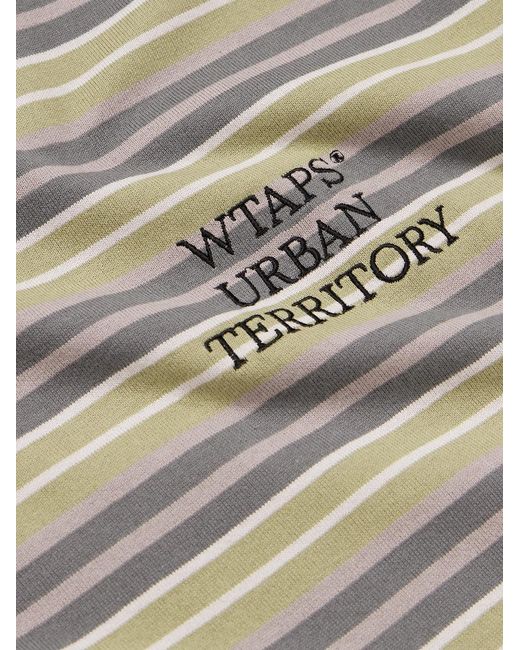 (w)taps Green Logo-Embroidered Striped Cotton-Jersey T-Shirt for men