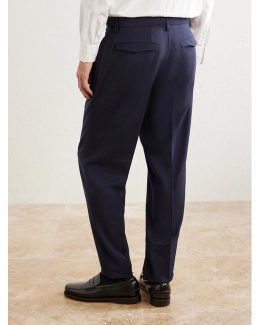 Barena Blue Straight-Leg Pleated Virgin Wool Suit Trousers for men