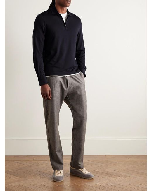Canali Blue Wool Half-Zip Polo Shirt for men
