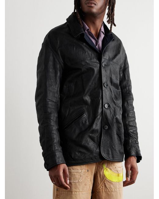 Visvim Black Crinkled-leather Jacket for men