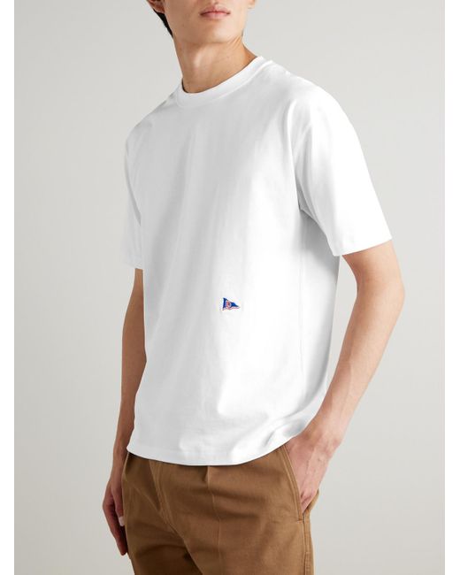 Drake's White Him Hiking Logo-Embroidered Cotton-Jersey T-Shirt for men