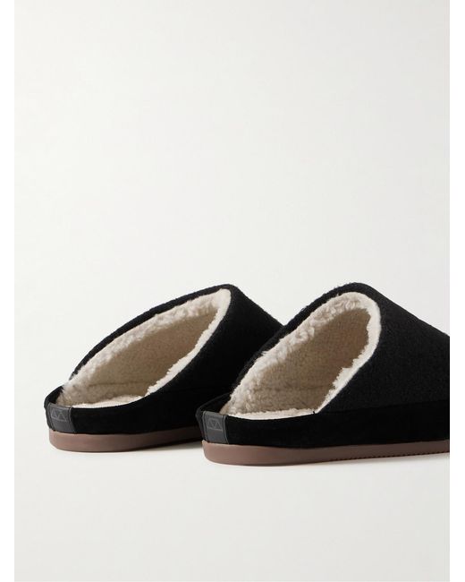 Mulo Black Suede-Trimmed Shearling-Lined Wool Slippers for men