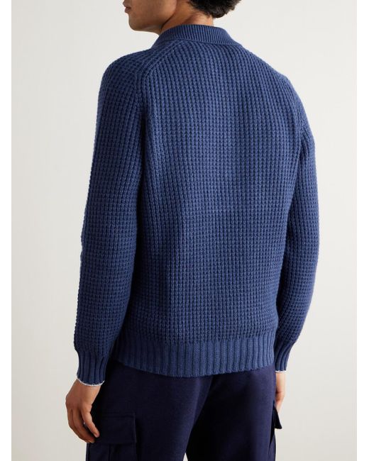 Brunello Cucinelli Blue Waffle-Knit Cashmere Polo Shirt for men