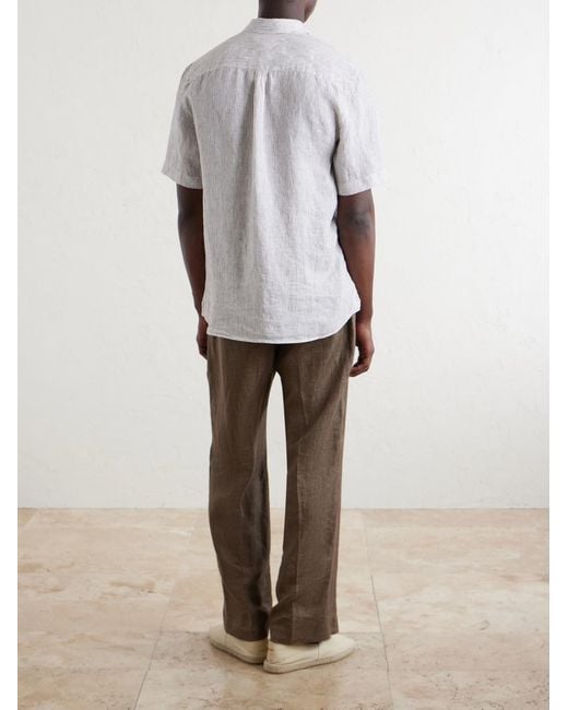 Sunspel White Striped Linen Shirt for men