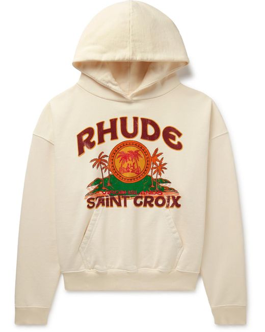 Rhude White Saint Croix Logo-print Cotton-jersey Hoodie for men