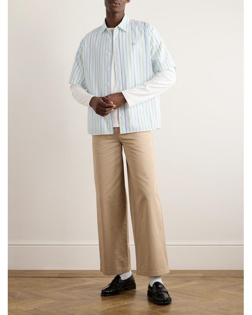 Acne Blue Sarlie Logo-Appliquéd Striped Cotton Shirt for men