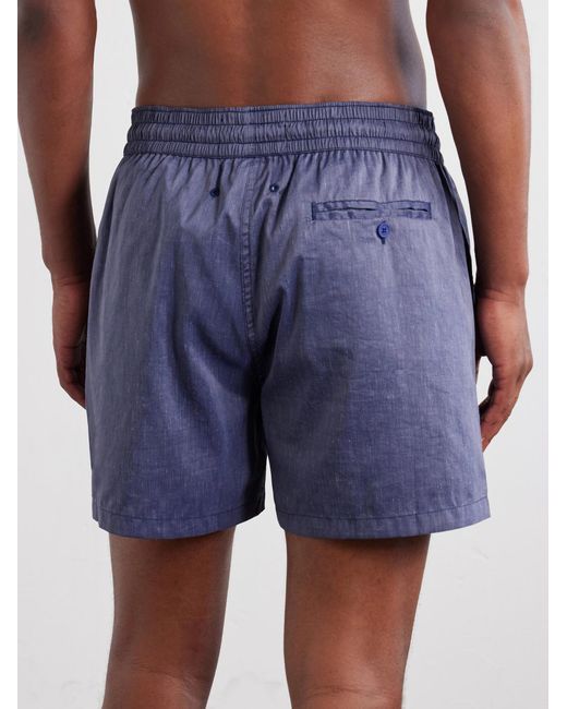 Frescobol Carioca Blue Rio Straight-Leg Linen Blend Swim Short for men