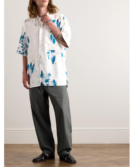 Lemaire Blue Cutaway-collar Floral-print Satin Shirt for men