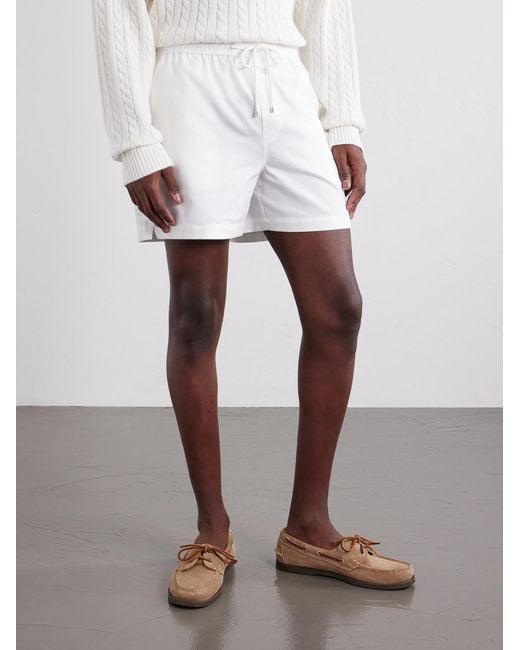 FRAME White Straight-Leg Logo-Embroidered Cotton-Twill Drawstring Shorts for men