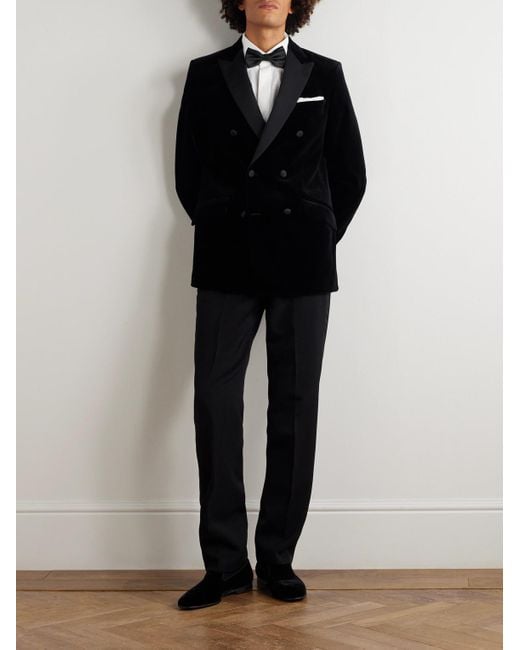 Favourbrook Black Slim-Fit Double-Breasted Cotton-Velvet Tuxedo Jacket for men