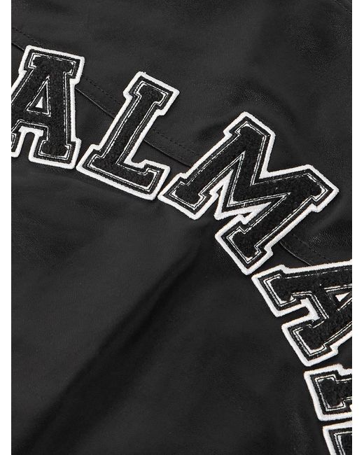Balmain Black Logo-Appliquéd Leather And Wool Varsity Jacket for men