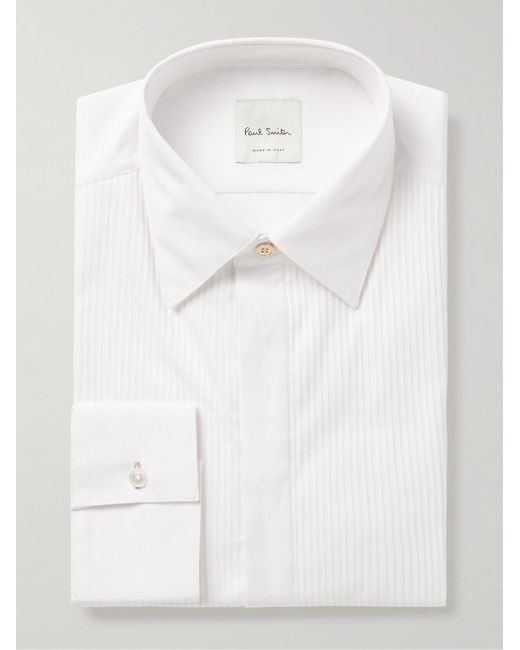 Camicia da smoking in popeline di cotone plissé con pettorina di Paul Smith in White da Uomo