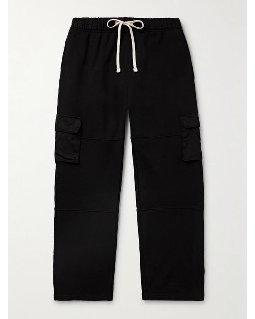 Les Tien Black Heavyweight Straight-Leg Structured-Fleece Cotton-Jersey Drawstring Cargo Trousers for men