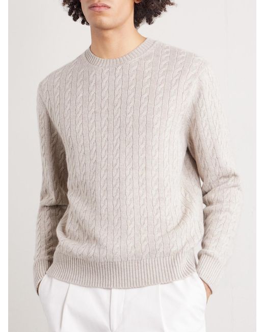 Dunhill White Cable-knit Cashmere And Linen-blend Sweater for men