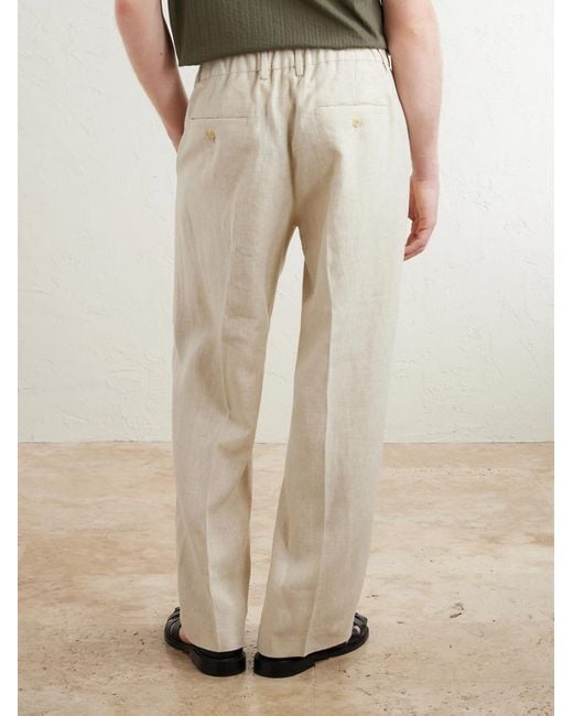 NN07 Natural Kay 1454 Straight-Leg Pleated Linen Trousers for men
