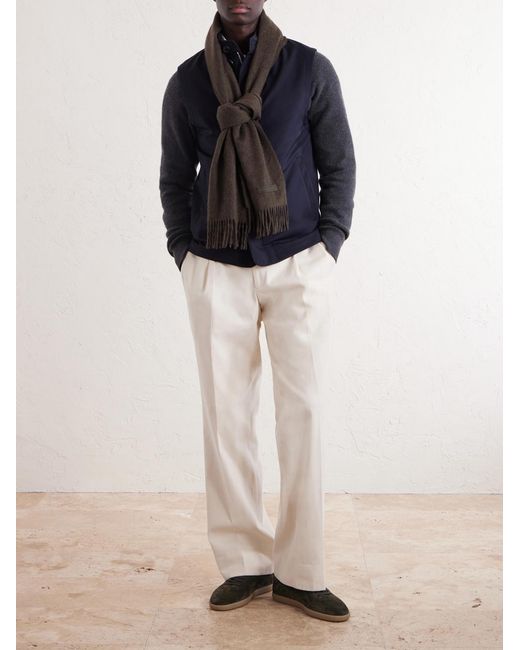Zegna Brown Oasi Fringed Cashmere Scarf for men