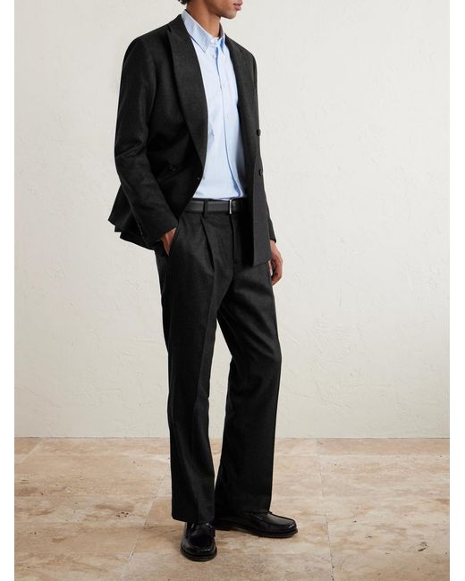 Mr P. Black Straight-leg Pleated Cashmere-blend Flannel Suit Trousers for men