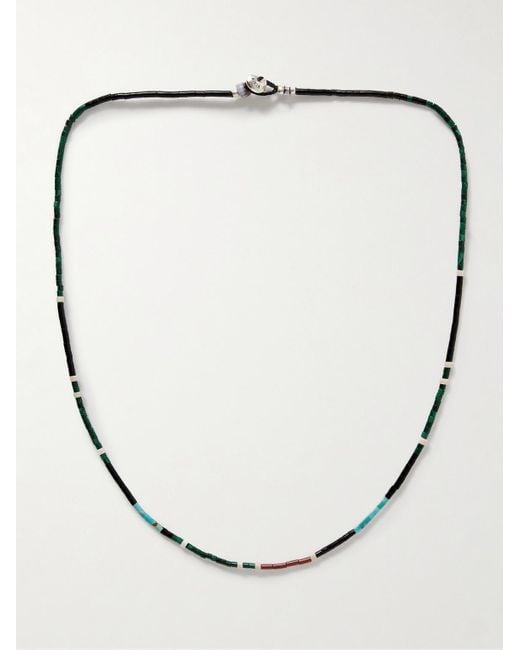 Mikia Metallic Silver Multi-stone Beaded Necklace for men
