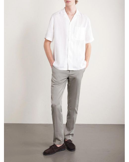 Eleventy Gray Straight-leg Pleated Stretch Cotton And Silk-blend Trousers for men