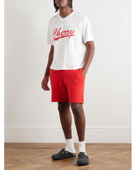 CHERRY LA Red Straight-leg Cotton Drawstring Shorts for men
