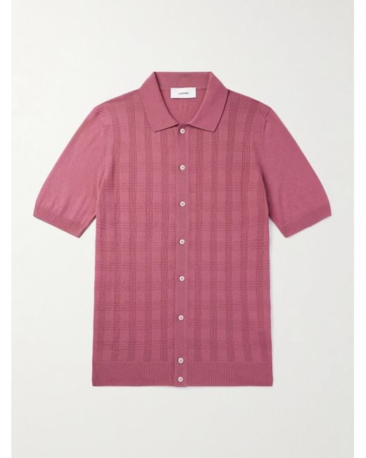Lardini Schmal geschnittenes Hemd aus Baumwoll-Jacquard-Strick in Pink für Herren