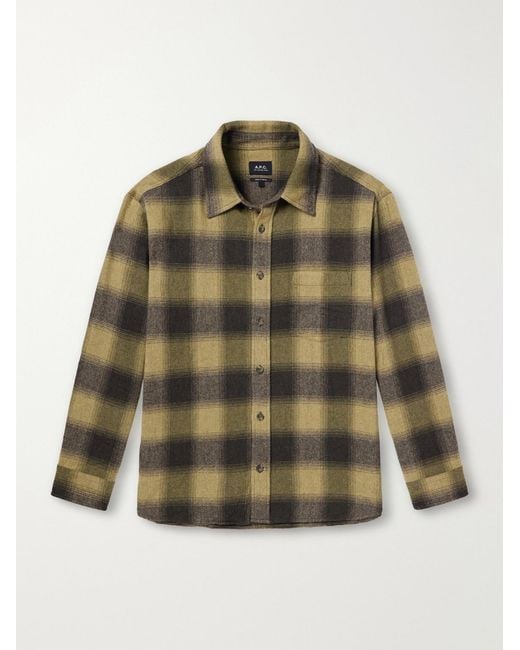 A.P.C. Green Malaury Checked Wool-Blend Flannel Shirt for men