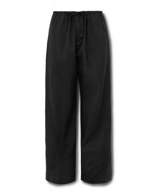 The Row Xon Wide-Leg Wool-Crepe Drawstring Trousers in Black