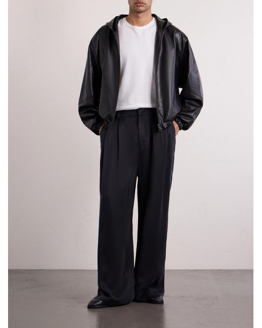 Amomento Blue Wide-Leg Pleated Satin Trousers for men