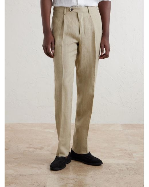 Slowear Natural Straight-Leg Pleated Linen Trousers for men