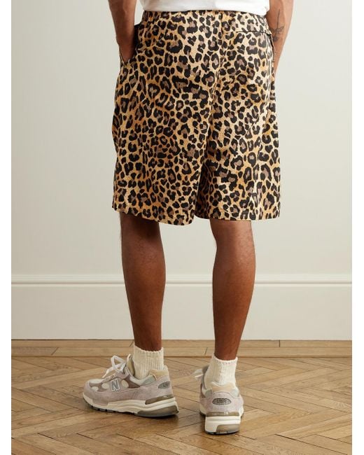 Kapital Brown Easy Wide-Leg Belted Leopard-Print Cotton-Twill Shorts for men