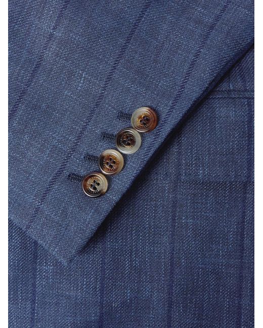 Brunello Cucinelli Blue Wool, Linen And Silk-Blend Suit Jacket for men