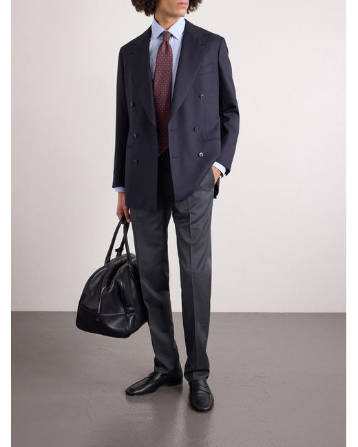 Canali Blue Ff Tapered Wool Suit Trousers for men