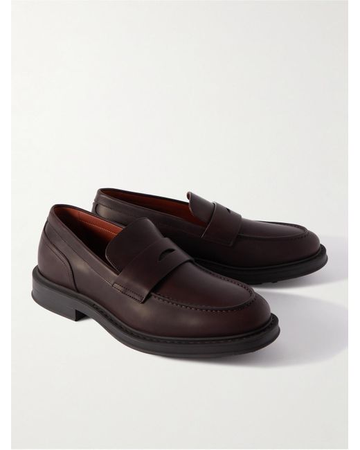 Loro Piana Brown Travis Leather Penny Loafers for men
