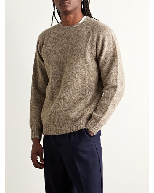 Drake's Natural Brushed Shetland Wool Sweater for men