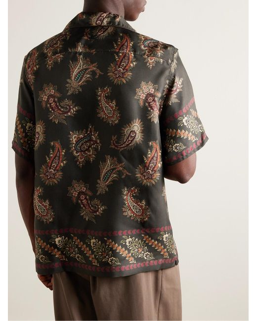 Etro Green Camp-collar Paisley-print Silk-twill Shirt for men