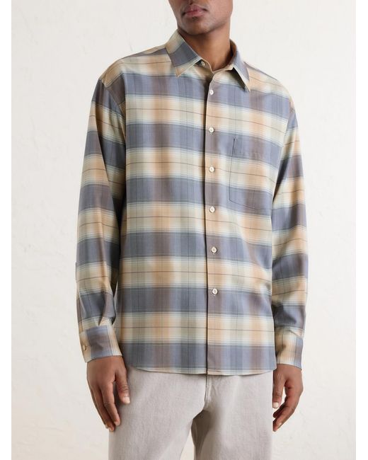 Auralee Blue Checked Wool-poplin Shirt for men