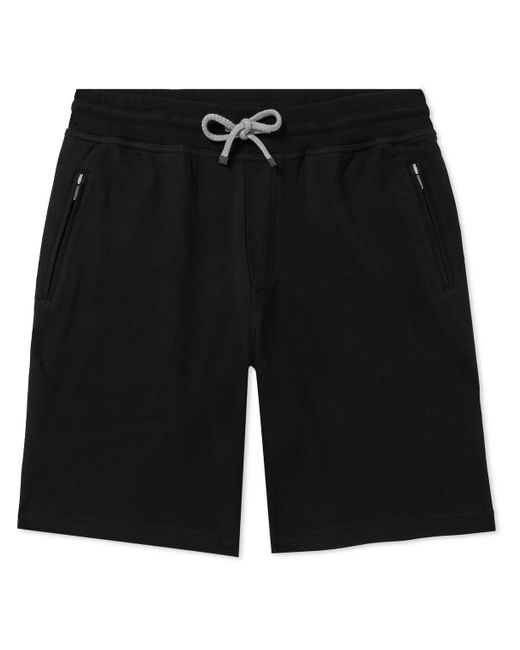 Brunello Cucinelli Black Straight-leg Cotton-blend Jersey Drawstring Shorts for men