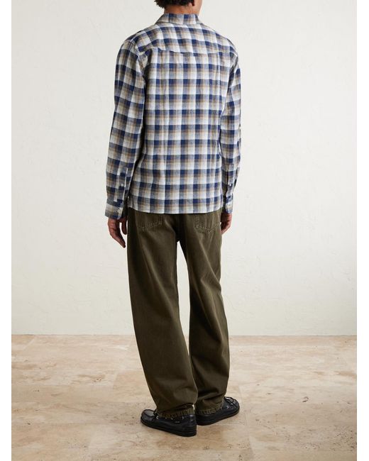 Officine Generale Blue Younes Checked Cotton And Linen-Blend Shirt for men