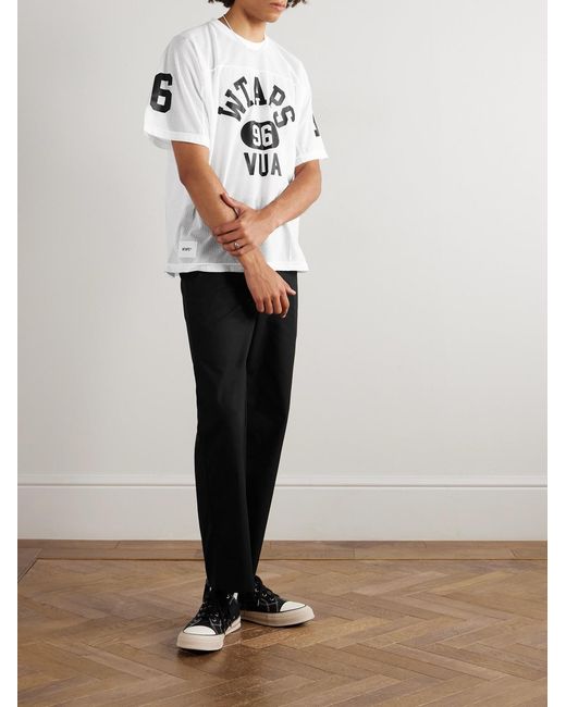 (w)taps Blue Logo-Print Mesh T-Shirt for men