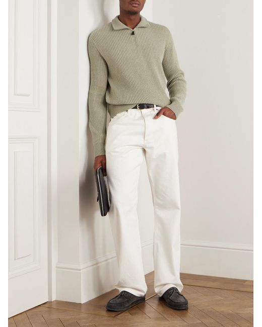 Loro Piana Natural Plane Tree Ribbed Cashmere Half-zip Sweater for men