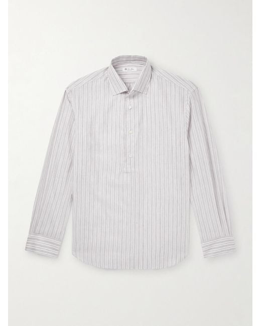 Loro Piana White Raffaele Striped Cotton And Linen-blend Half-placket Shirt for men