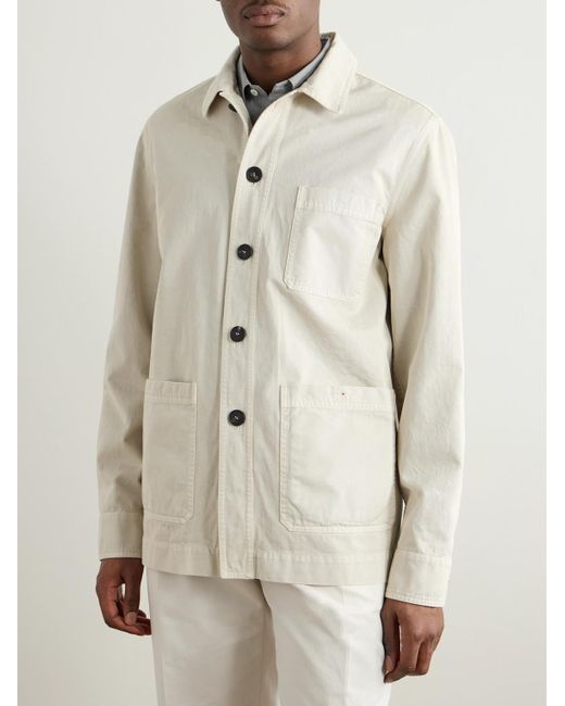 Kiton Hemdjacke aus Baumwoll-Twill mit Logostickerei in Natural für Herren