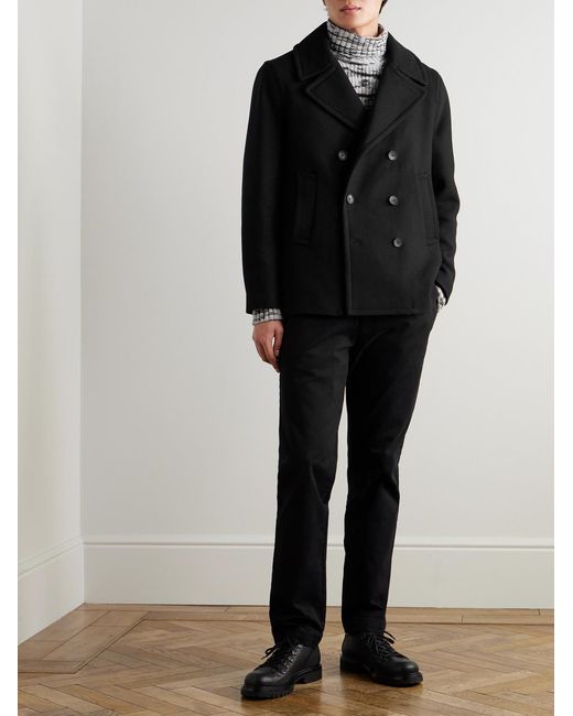 Mr P. Black Wool-Blend Twill Peacoat for men
