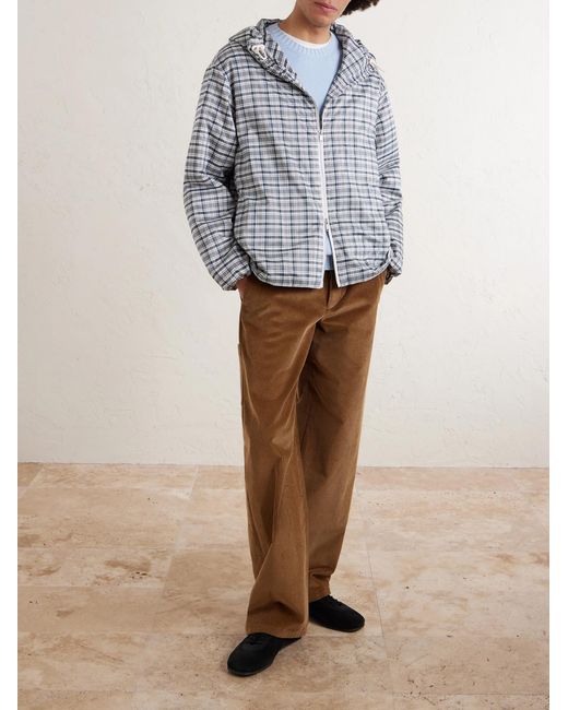 Jil Sander Blue Padded Checked Silk-Blend Hooded Jacket for men