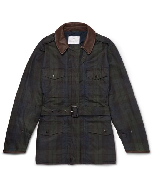 Kingsman Blue + Mackintosh Merlin's Leather-trimmed Checked Waxed-cotton Field Jacket for men