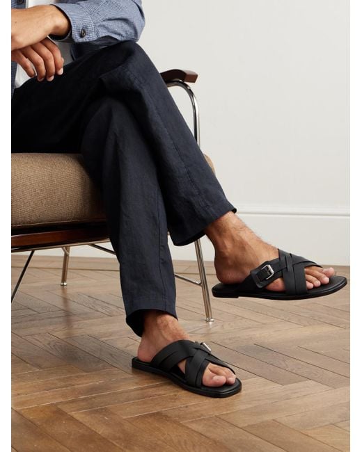 Christian Louboutin Black Emircross Leather Sandals for men